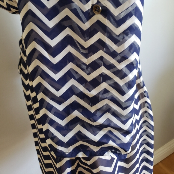 Navy Blue Chevron Striped Blouson Dress - Picture 6 of 10